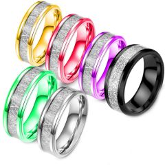**COI Titanium Black/Gold Tone/Silver/Red/Green/Purple Beveled Edges Ring With Meteorite-8608BB