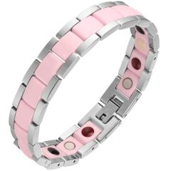 **COI Titanium Bracelet With Pink Ceramic & Steel Clasp(Length: 7.48 inches)-8611BB
