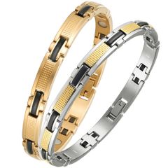 **COI Titanium Black Gold Tone/Black Gold Tone Silver Bracelet With Steel Clasp(Length: 8.26 inches)-8616BB