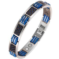 **COI Titanium Blue Silver Carbon Fiber Bracelet With Steel Clasp(Length: 8.26 inches)-8617BB