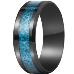 **COI Titanium Black/Gold Tone/Silver Beveled Edges Ring With Blue Meteorite-8626BB