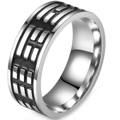 **COI Titanium Black Silver Pipe Cut Flat Ring-8633BB