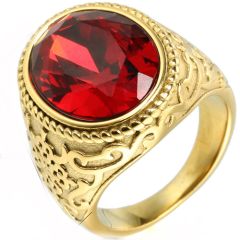 **COI Gold Tone Titanium Ring With Created Red Ruby/Blue Sapphire-8635BB