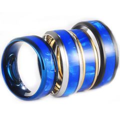 **COI Titanium Black/Gold Tone/Silver/Blue Beveled Edges Ring With Blue Camo-8653BB