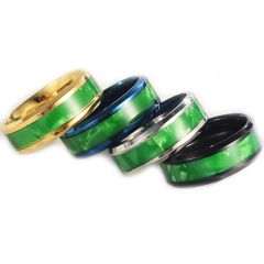 **COI Titanium Black/Gold Tone/Silver/Blue Beveled Edges Ring With Green Camo-8654BB
