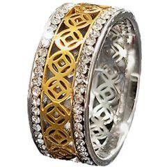 **COI Titanium Gold Tone Silver Celtic Ring With Cubic Zirconia-8658BB