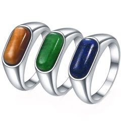 **COI Titanium Ring With Tiger Eye/Created Blue Sapphire/Green Emerald-8667BB