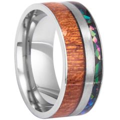 **COI Titanium Black/Gold Tone/Silver/Rose Ring With Abalone Shell & Wood-8678BB