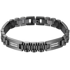 **COI Titanium Black/Gold Tone/Silver Cubic Zirconia Bracelet With Steel Clasp(Length: 8.26 inches)-8700BB