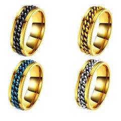 **COI Titanium Gold Tone Black/Blue/Silver/Gold Tone Keychain Link Ring-8701BB