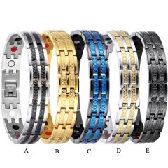 **COI Titanium Black/Gold Tone/Silver/Blue Bracelet With Steel Clasp(Length: 8.46 inches)-8702BB