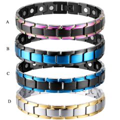 **COI Titanium Black/Gold Tone/Silver/Blue/Rainbow Color Bracelet With Steel Clasp(Length: 8.46 inches)-8703BB