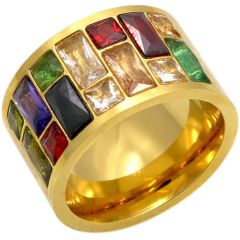 **COI Titanium Gold Tone/Silver/Rose Ring With Rainbow Color Cubic Zirconia-8704BB