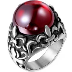 **COI Titanium Black Silver Ring With Black Onyx/Created Red Ruby-8709BB