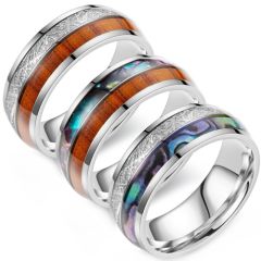 **COI Titanium Dome Court Ring With Wood/Meteorite/Abalone Shell-8712BB