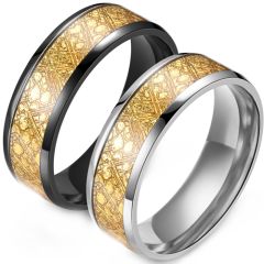 **COI Titanium Black/Silver Beveled Edges Ring With Synthetic Gold Foil-8734BB