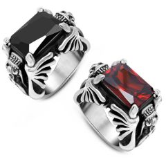 **COI Titanium Ring With Black Onyx/Created Red Ruby-8743BB