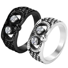 **COI Titanium Black/Silver Owl Ring With Cubic Zirconia-8751BB