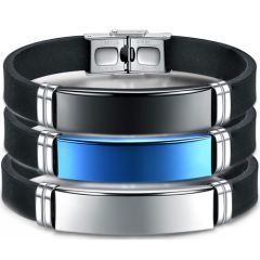 **COI Titanium Black/Blue/Silver Bracelet With Rubber & Steel Clasp(Length: 9.05 inches)-8754BB