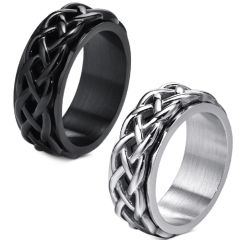 **COI Titanium Black/Silver Celtic Claddagh Rotating Ring-8758BB