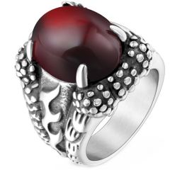 **COI Titanium Black Silver Ring With Created Red Ruby Cabochon-8774BB