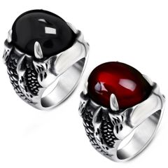 **COI Titanium Black Silver Ring With Created Red Ruby/Black Onyx Cabochon-8775BB