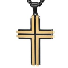 **COI Titanium Black Gold Tone/Silver Cross Pendant-8779BB