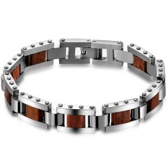 **COI Titanium Wood Bracelet With Steel Clasp(Length: 8.50 inches)-8788BB