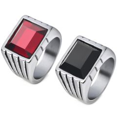 **COI Titanium Black Silver Ring With Black Onyx or Created Red Ruby-8797BB