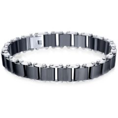 **COI Titanium Black/White Ceramic Bracelet With Steel Clasp(Length: 7.87 inches)-8799BB