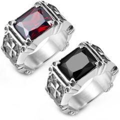 **COI Titanium Cross Ring With Created Red Ruby/Black Onyx-8802BB