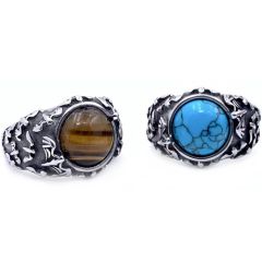 **COI Titanium Black Silver Ring With Tiger Eye/Turquoise-8818BB