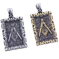 **COI Titanium Black Silver/Black Gold Tone Silver Freemason Masonic Pendant With Cubic Zirconia-8824BB