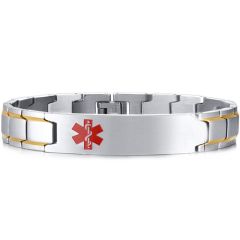 **COI Titanium Gold Tone Silver Medical Alert Bracelet With Steel Clasp(Length: 8.27 inches)-8831BB