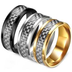 **COI Titanium Black/Gold Tone/Silver Beveled Edges Ring With Carbon Fiber-8833BB