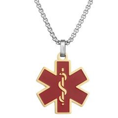 **COI Titanium Gold Tone Red Medical Alert Pendant-8834BB