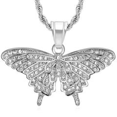 **COI Titanium Gold Tone/Silver Butterfly Pendant With Cubic Zirconia-8838BB