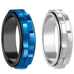 **COI Titanium Black Blue/Silver Rotating Step Edges Ring-8855BB