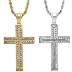 **COI Titanium Gold Tone/Silver Cross Pendant With Cubic Zirconia-8897BB