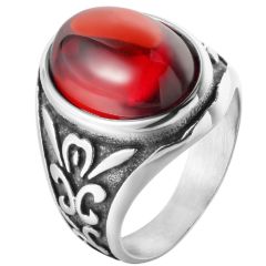 **COI Titanium Black Silver Ring With Black Onyx/Created Red Ruby Cabochon-8913BB
