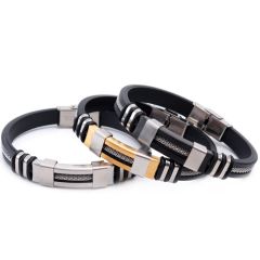 **COI Titanium Rubber & Wire Bracelet With Steel Clasp(Length: 8.66 inches)-8929BB
