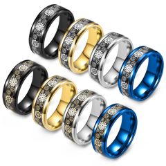 **COI Titanium Black/Gold Tone/Blue/Silver Gears Beveled Edges Ring-8934BB