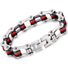 **COI Titanium Black Silver Created Red Ruby Bracelet With Steel Clasp(Length: 8.27 inches)-8937BB