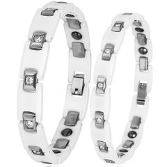 **COI Titanium White Ceramic Cubic Zirconia Bracelet With Steel Clasp(Length: 7.99 inches)-8949BB