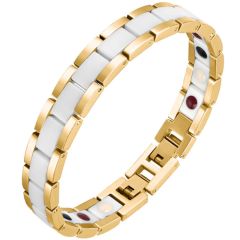 **COI Titanium Gold Tone/Silver/Rose White Ceramic Bracelet With Steel Clasp(Length: 8.74 inches)-8959BB