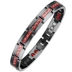**COI Titanium Black/Rose/Silver Red Carbon Fiber Bracelet With Steel Clasp(Length: 8.26 inches)-8962BB