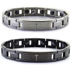**COI Titanium Black/Silver Cross Prayer Bracelet With Steel Clasp(Length: 8.86 inches)-8963BB