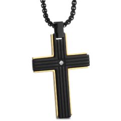 **COI Titanium Black Gold Tone Cross Pendant With Cubic Zirconia-8970BB