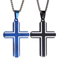 **COI Titanium Black/Blue Silver Cross Pendant-8973BB