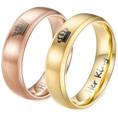 **COI Titanium Rose/Gold Tone King Queen Crown Dome Court Ring-8982BB